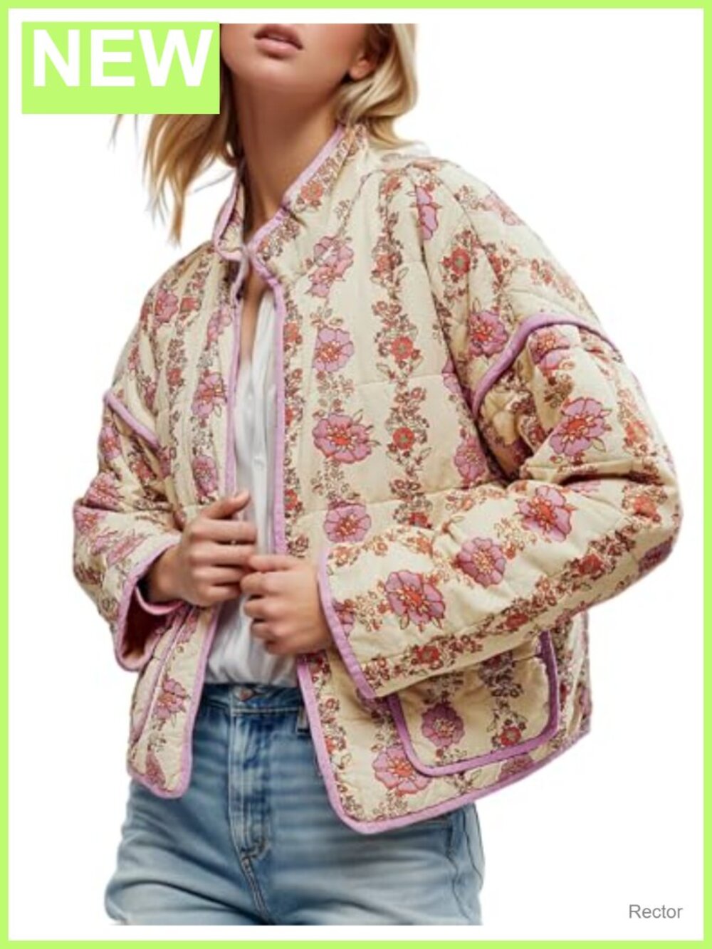Women's Cropped Quilted Puffer Jacket Floral Open Front Lightweight Short